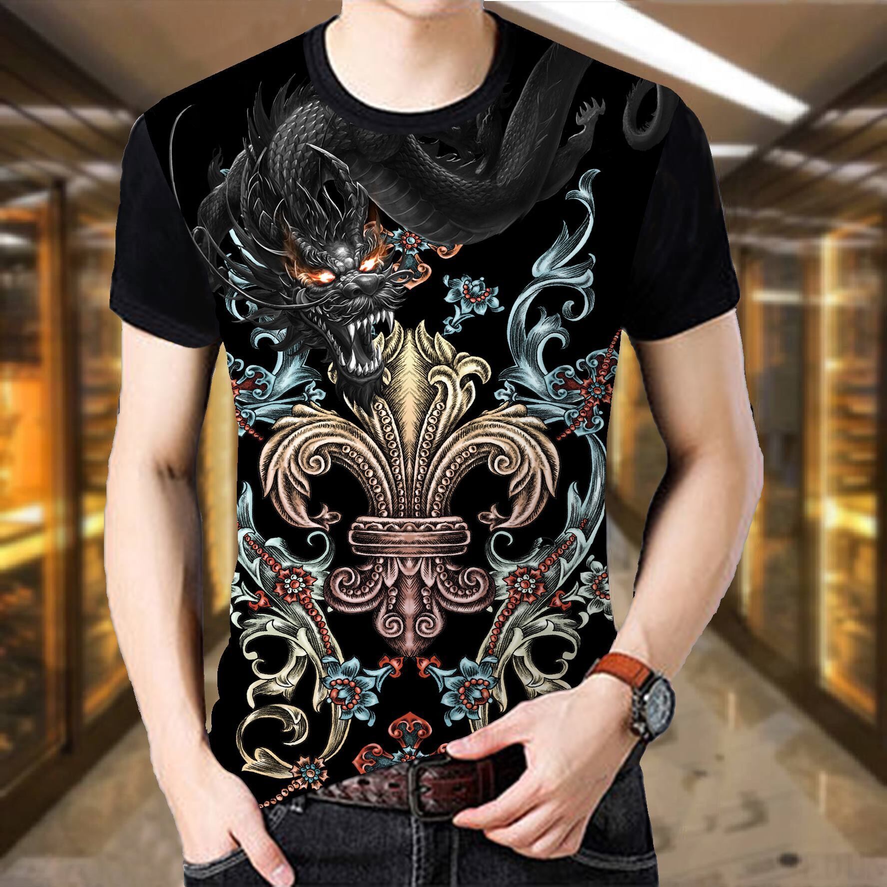 2020 summer trend new 3D printing round neck T-shirt for middle-aged and young men