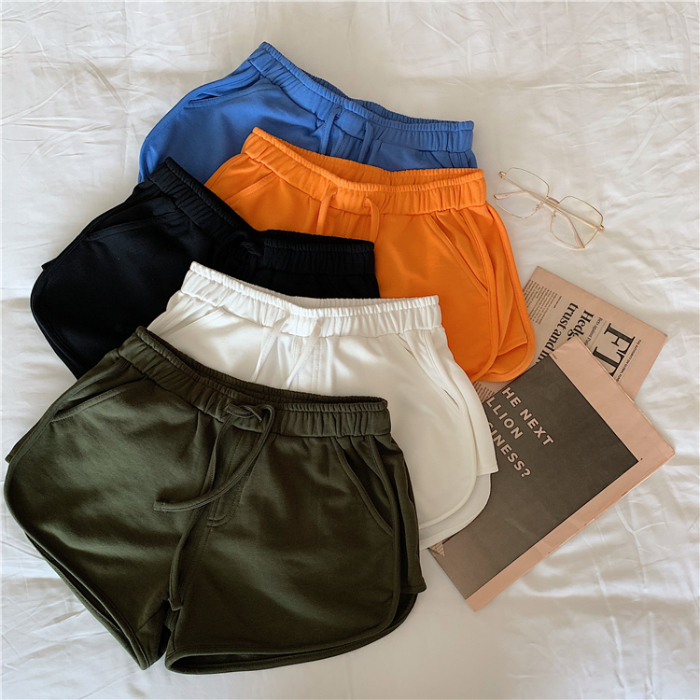 2020 new solid color high waist casual hot pants women's elastic waist A-line short