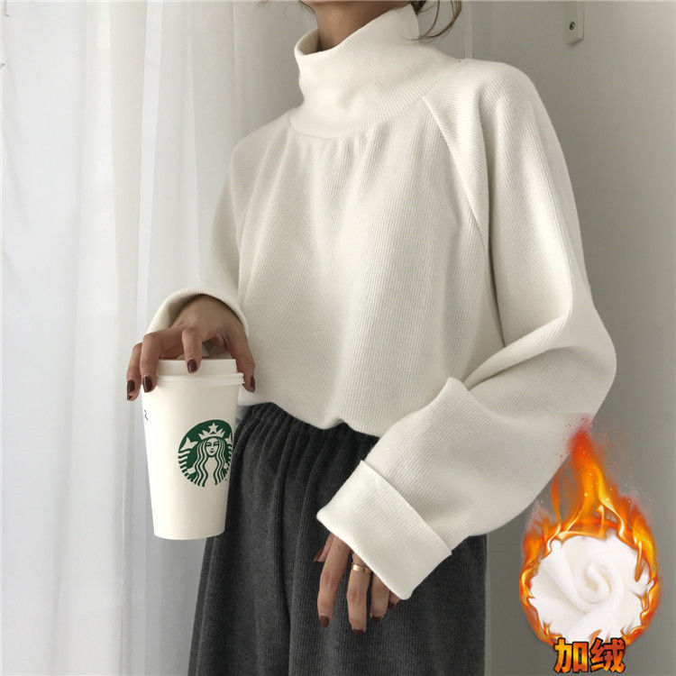 Korean winter lazy wind high neck Plush sweater women's loose and versatile long sleeve Pullover Sweater bottomed top fashion