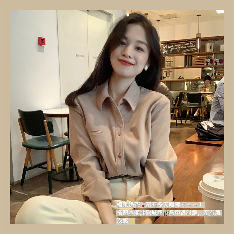 Frosted warm shirt women's winter long sleeve design sense minority top