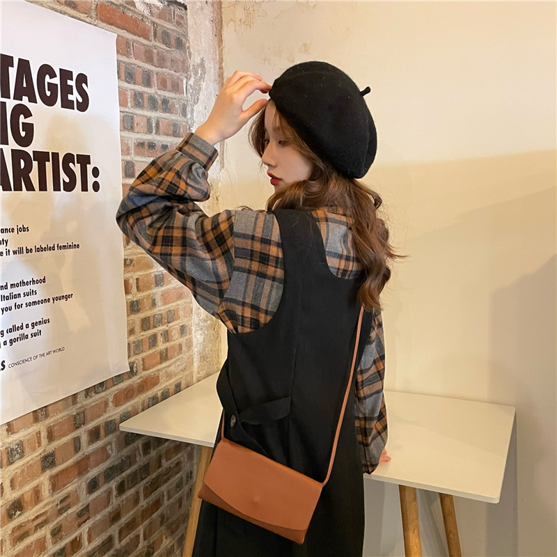 Real price! Retro loose Japanese style plaid shirt + slim and versatile strap dress