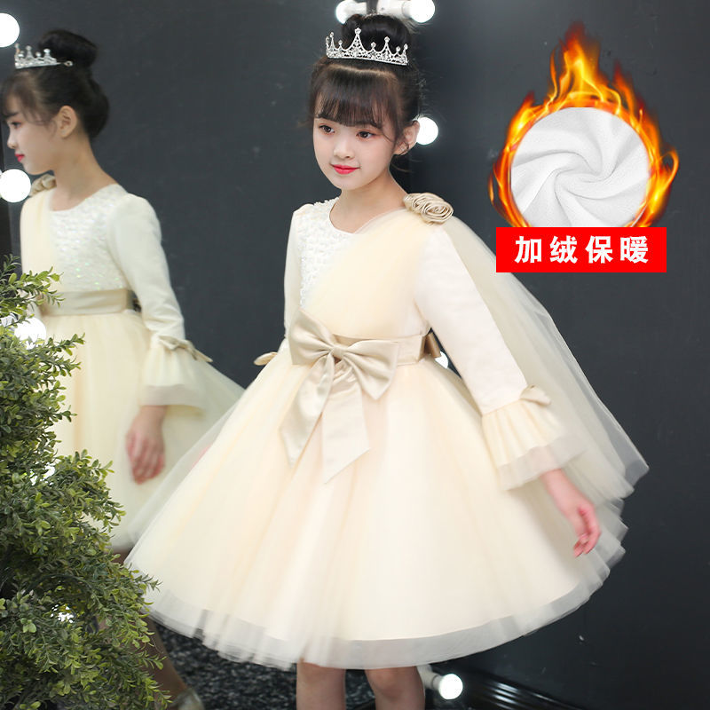 Girl's dress winter dress children's skirt net red foreign style long sleeve Plush princess skirt little girl winter skirt fluffy yarn