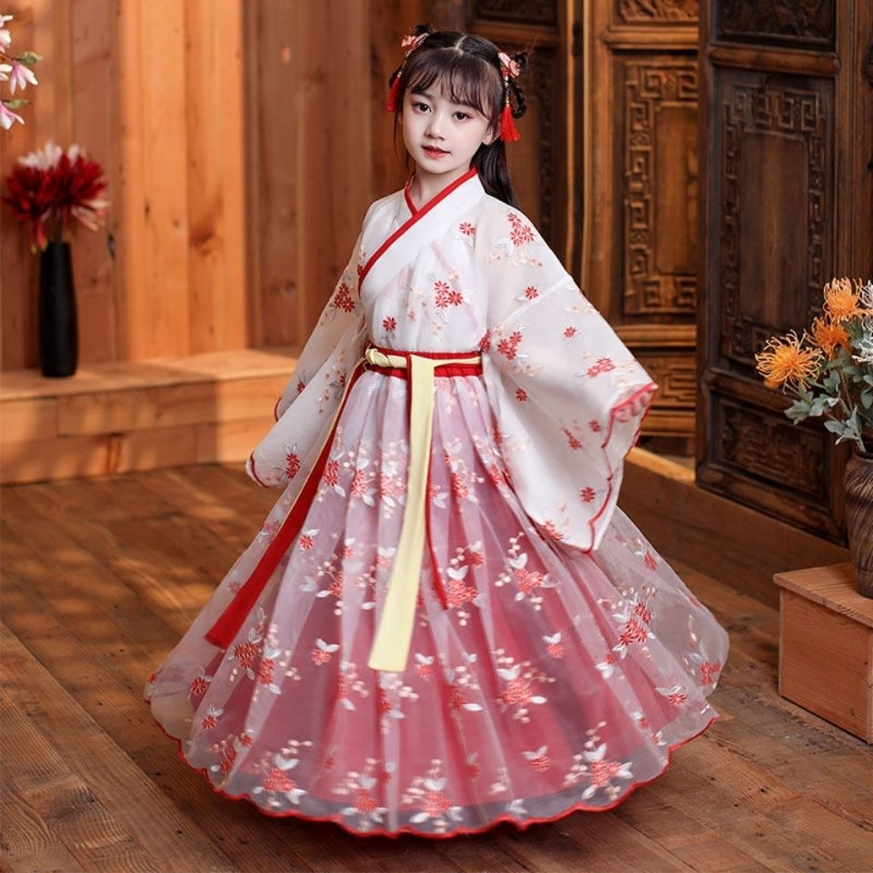 Children's Hanfu ancient costume girl's Chinese style little girl super fairy guzheng elegant dance costume