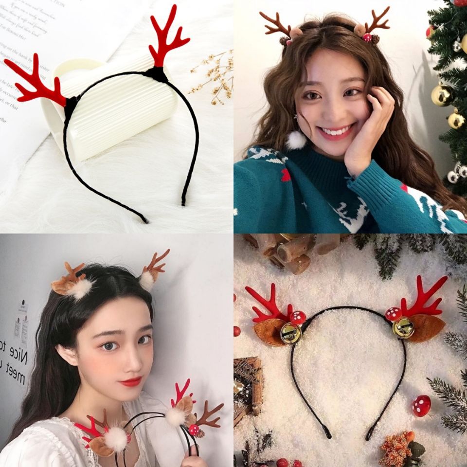 Christmas selling cute headwear red deer antler cat ear hair band hairpin adult children forest elk hair accessories