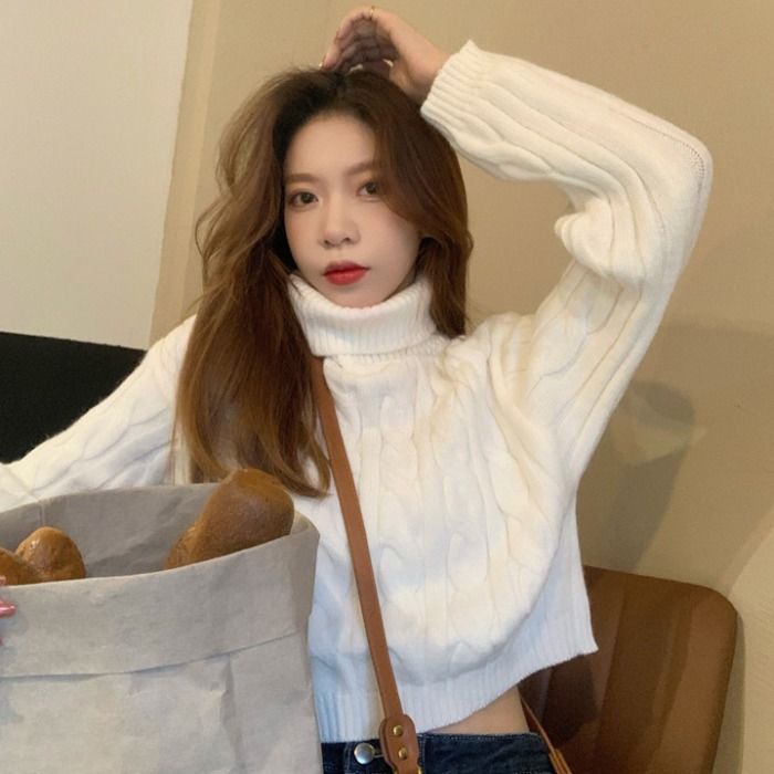 Women's sweaters in autumn and winter wear 2020 new lazy style loose short high neck twist retro knitwear jacket