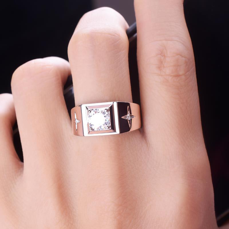 Genuine imported American Mossan stone ring men's 18K White Gold 1 carat diamond business simple ol men's ring wedding ring