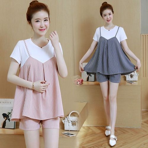 Maternity summer suit Korean loose maternity leave two piece top short sleeve shorts summer fashion two piece suit