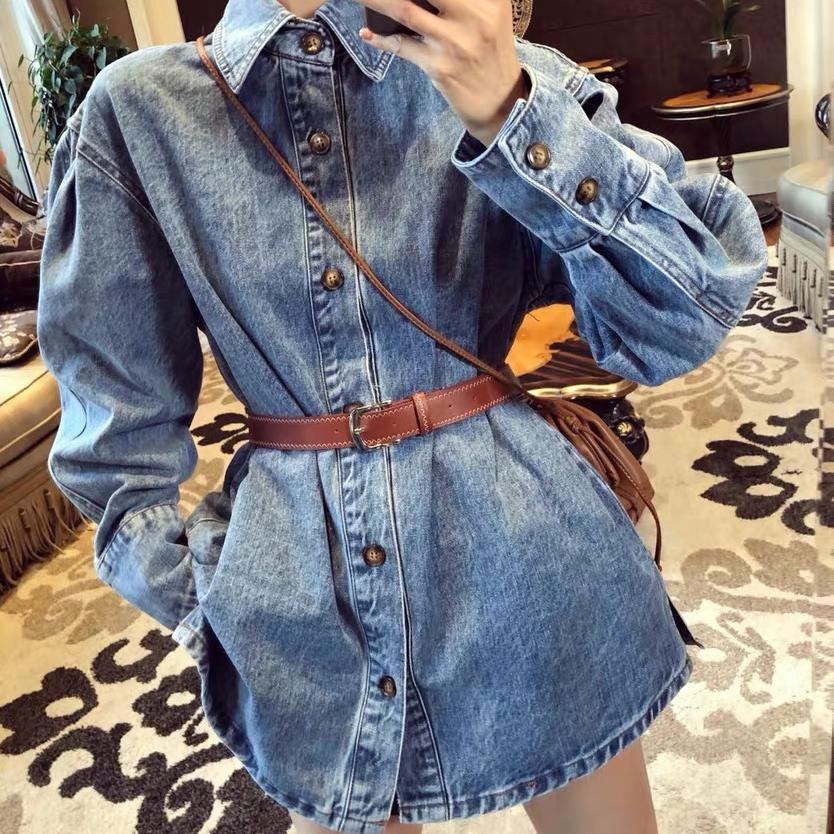 Denim shirt women's thick spring and autumn 2020 new denim long sleeve fashion belt button Korean loose coat