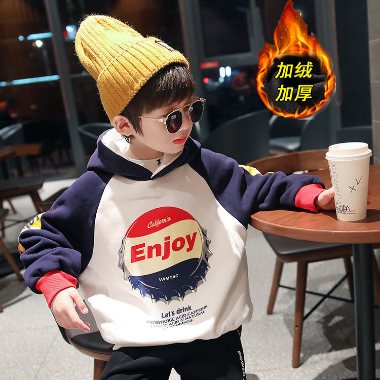 Children's Plush & amp; thickened Hooded Sweater Autumn & amp; winter new middle school & amp; university children's Pullover boys' fashionable jacket