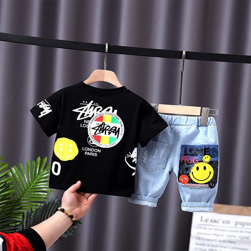 Boys' suit cool summer clothes baby 2020 new children's short sleeve small Chinese children's foreign pure cotton suit Korean fashion