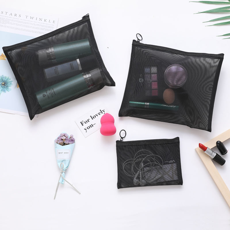 Large capacity Korean cosmetic bag simple cosmetic storage bag multi functional mesh travel bag three piece set