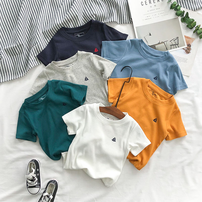 Children's cartoon embroidery short sleeve T-shirt summer 2020 new baby round neck versatile T-Shirt Top Boy T-Shirt fashion