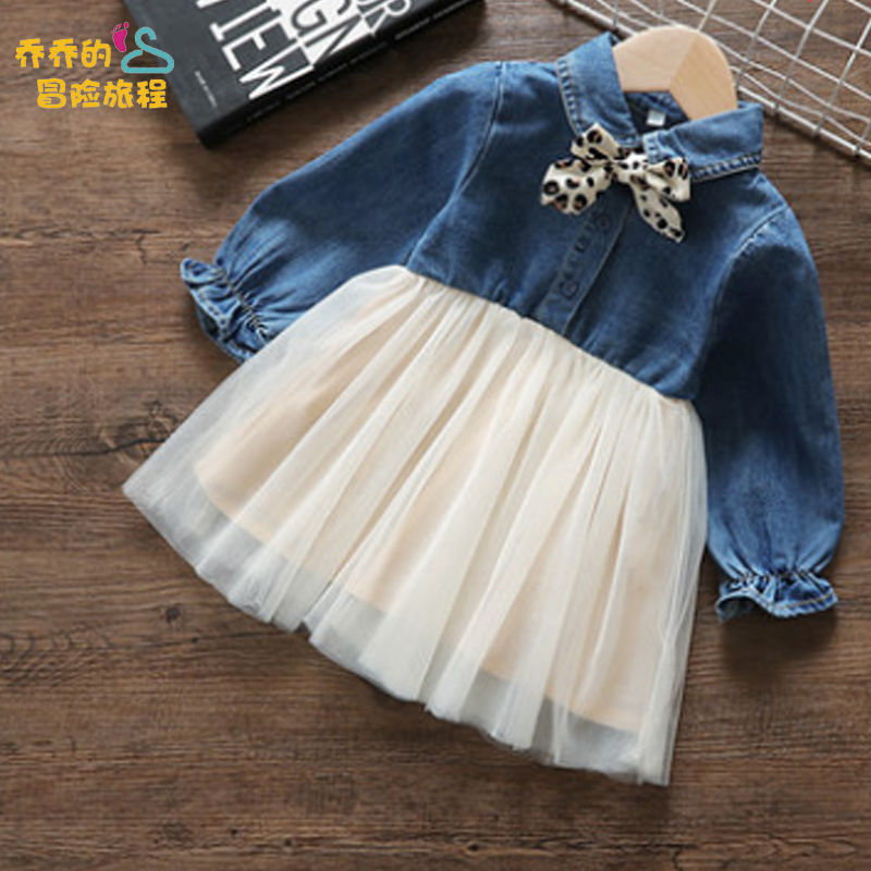 Girls' Princess Dress 2020 new girl baby Korean puff gauze skirt children's foreign style jeans dress fashion