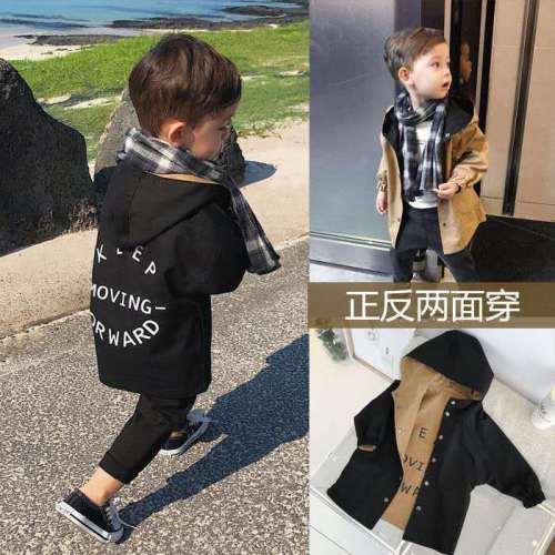Children's wear boys' spring and autumn wear 2020 new positive and negative wear children's medium and long windbreaker boys' Hooded Coat