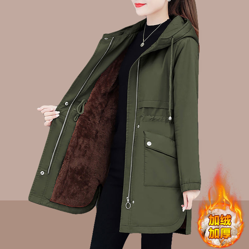 Cashmere thickened small medium length windbreaker women's new autumn / winter Korean version new waistband and thin coat women's fashion