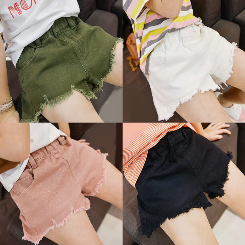Girls' denim shorts with holes in summer