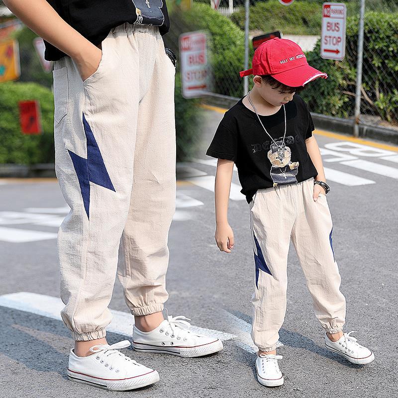 Boys' thin pants summer cotton and hemp Capris children's casual pants