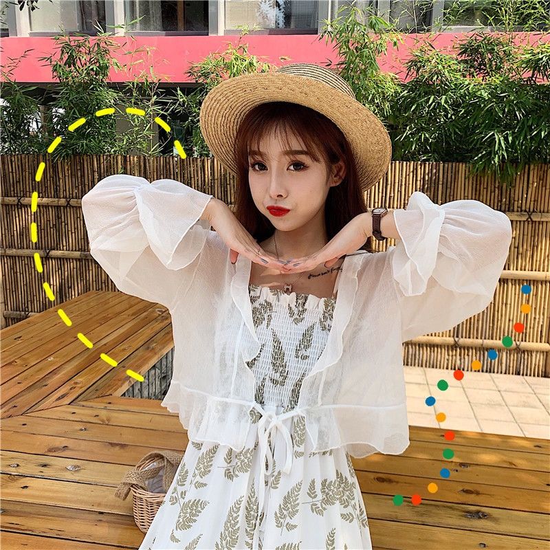 Small shawl chiffon shirt with suspender skirt sunscreen women summer 2020 new short cardigan thin coat woman