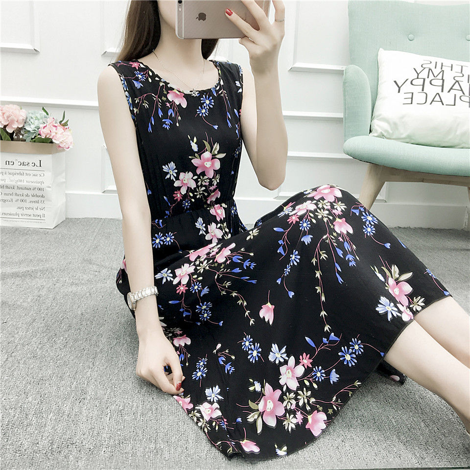 2020 new Chiffon Dress floral beach skirt large size long skirt large swing vest skirt print skirt