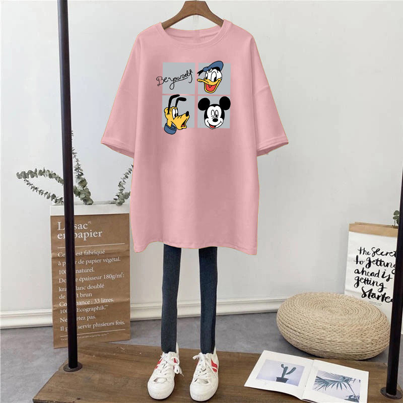 Cotton short sleeve T-shirt women's summer Korean loose medium length cartoon Mickey Harajuku top