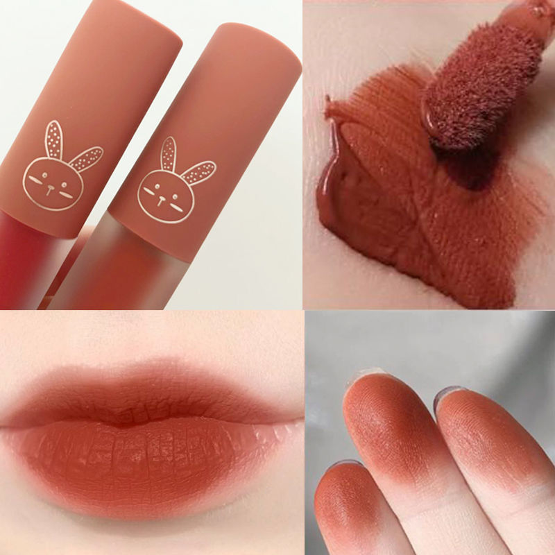 Small rabbit matte matte velvet Lip Glaze student's color does not touch cup milk tea lipstick lovely high color value