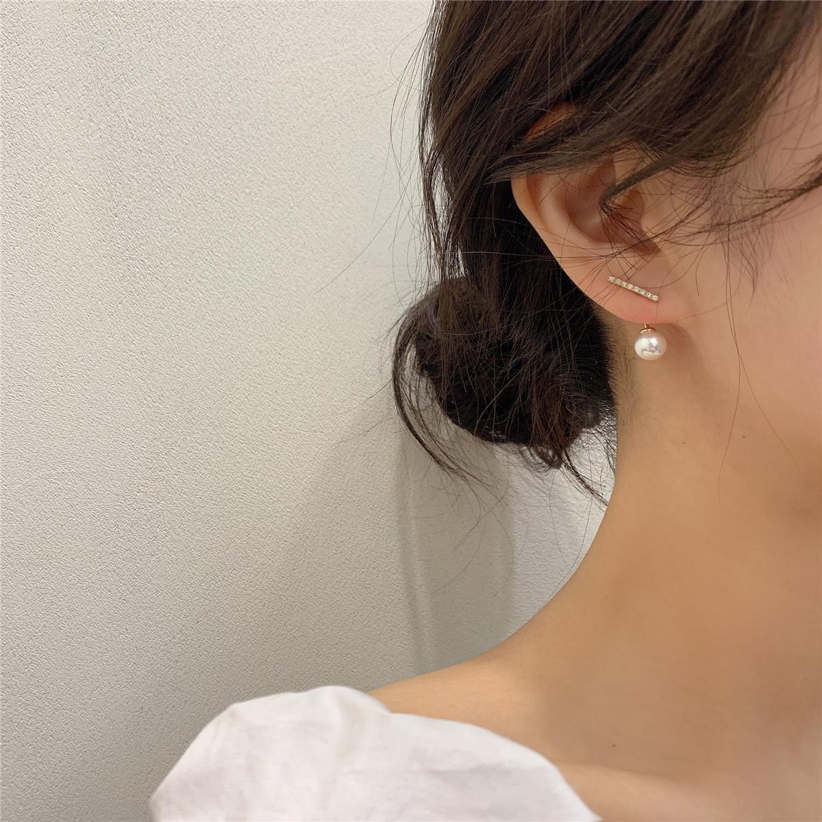 Korea East Gate simple small word Pearl Earrings versatile temperament Earrings girl Earrings net red Earrings Fashion