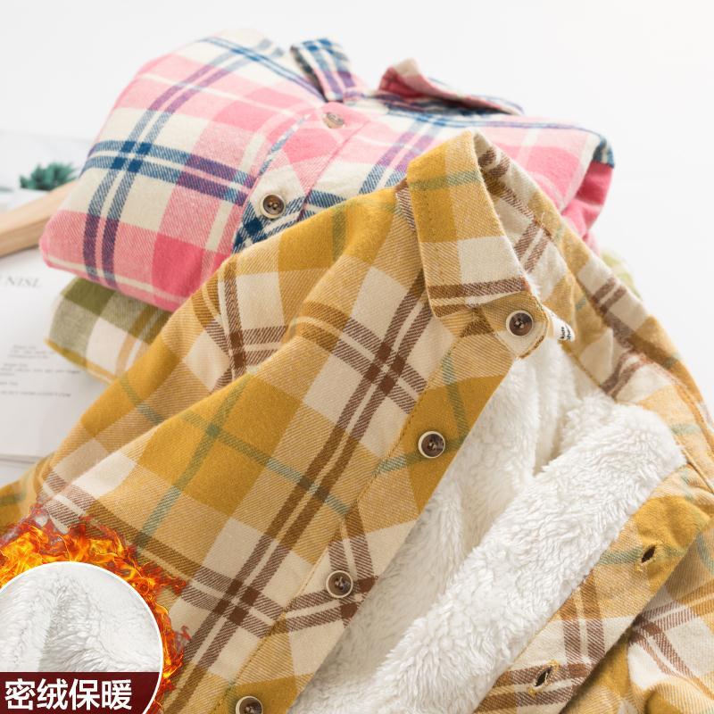 Boys and girls Plush shirt winter wear children's new baby warm Plaid Shirt girl's thickened long sleeve coat