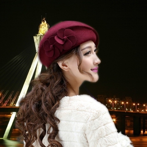 Package post Korean version of Chaoqiu winter women's Beret woolen top hat stewardess warm painter's hat bud hat