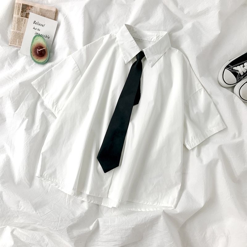 Solid color shirt women 2020 new summer Korean college style loose casual casual short sleeve shirt student top