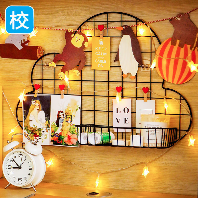 Net wire photo wall ins wind girl heart pink dormitory room layout net red decoration shelf