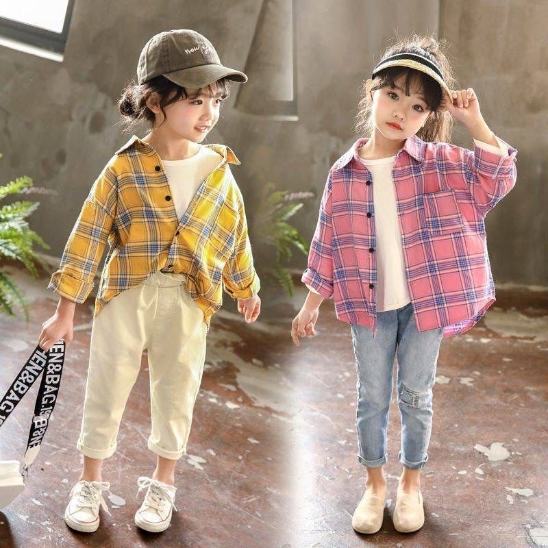 Girl's Plaid Shirt western style Korean autumn and winter new plush thickened children's long sleeve little girl's shirt