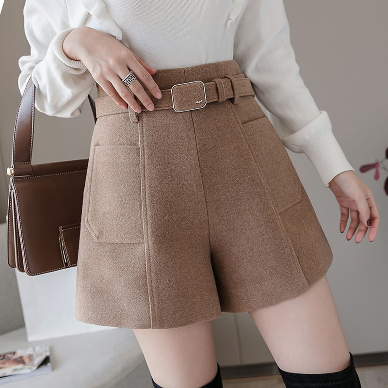 Woollen shorts women's 2020 new autumn and winter boots pants waitmore pants wide leg straight pants