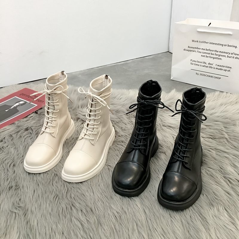Slim Martin boots women's fashion cool British style short tube new thick bottom high rise Street pat versatile plush short boots autumn