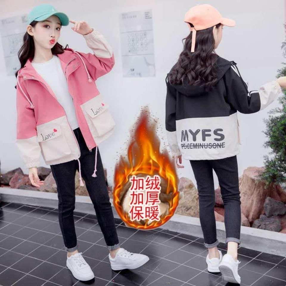 Plush thickened 2020 new girls' spring and autumn windbreaker coat Big Girl Korean version 12 foreign style 13 fashionable