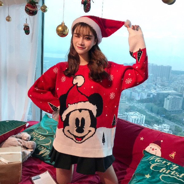 Christmas Sweater women Retro Style Hong Kong flavor red Mickey 2019 new fashion wear net red foreign style