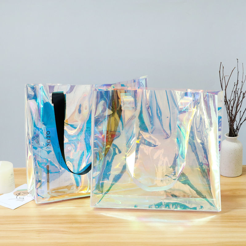PVC laser bag, plastic bag, transparent handbag, jelly bag, customized red and colorful gift bag, shopping bag
