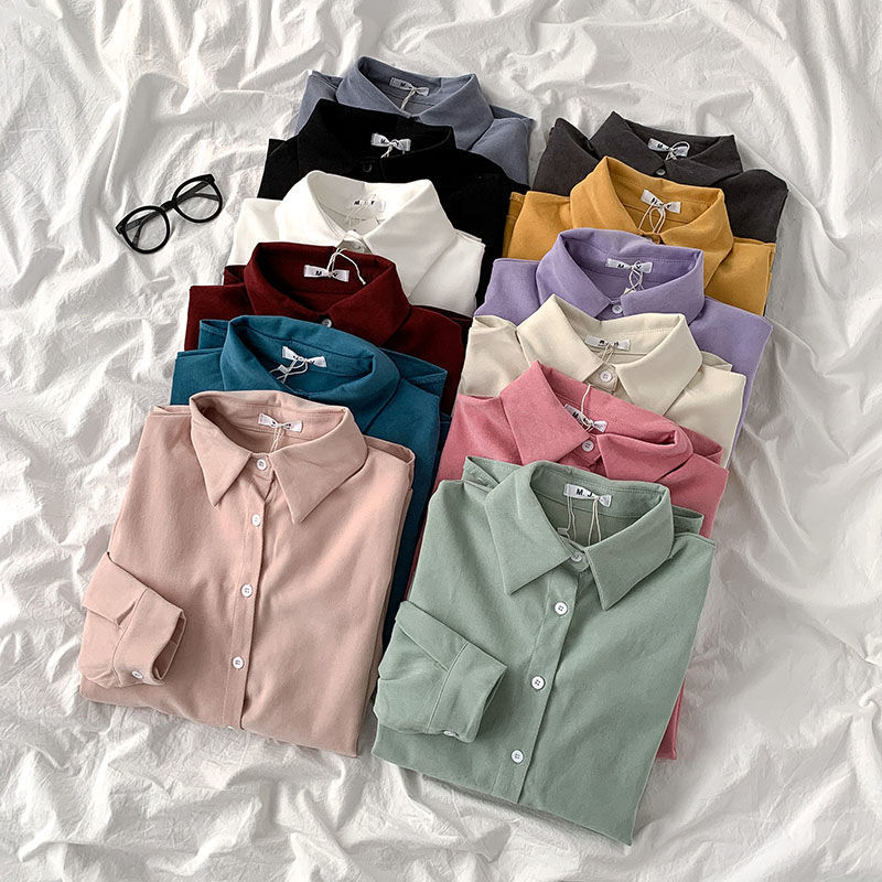 Design sense long sleeve shirt early autumn 2020 new women's clothing Korean version solid color small loose medium length white shirt