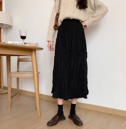 Real shot price ~ New Korean high waist thin solid color pleated skirt A-line skirt pleated skirt