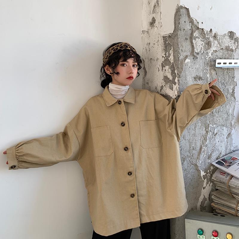 2020 new work clothes shirt shirt jacket women's Korean version loose BF style retro Hong Kong style student's top