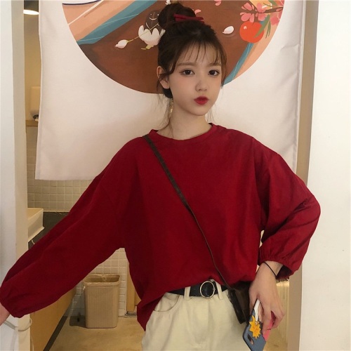 Spring and autumn new loose Korean ins thin lazy Pullover long sleeve T-shirt