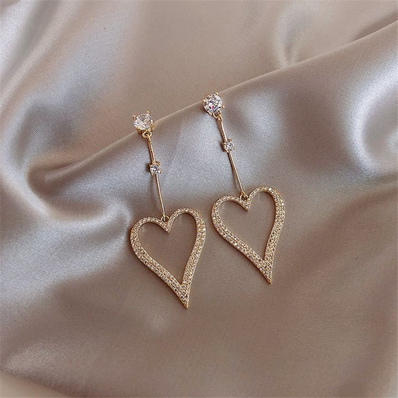 S925 silver needle personality exaggeration long silk hollow peach Earrings full of Love Earrings