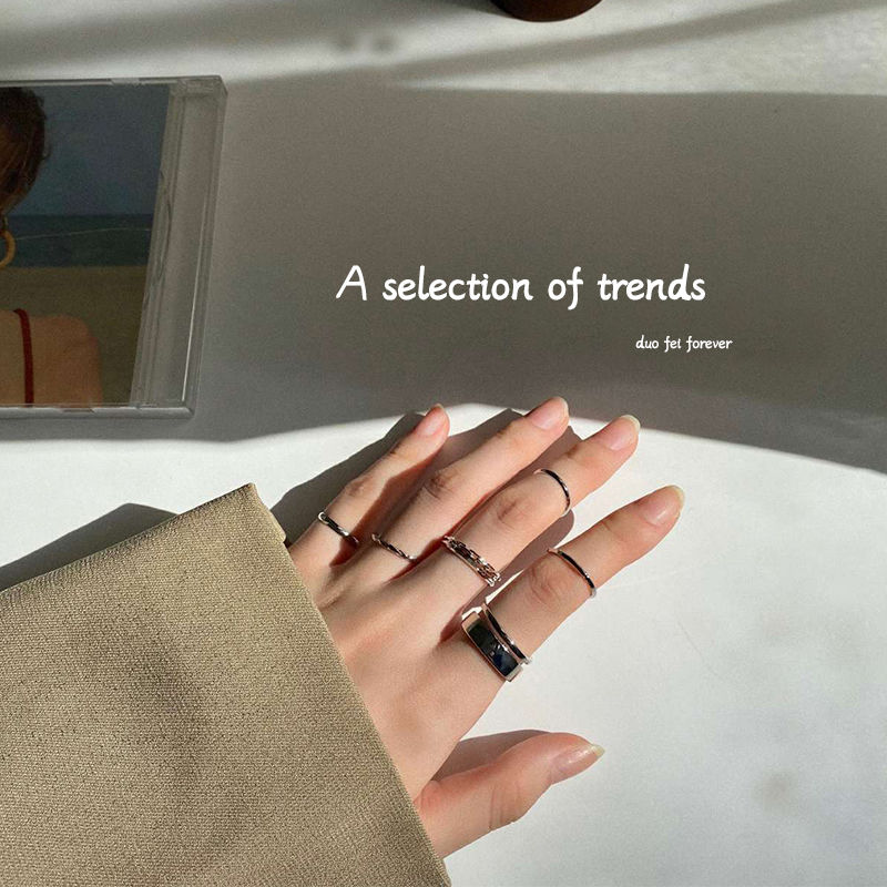 (7-piece set) ring women's hip-hop personality fashion cool wind tail ring, not easy to fade