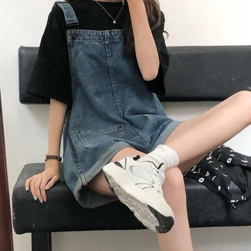 2020 new summer net red denim belt pants women's Korean loose foreign style junior shorts cute suspenders thin