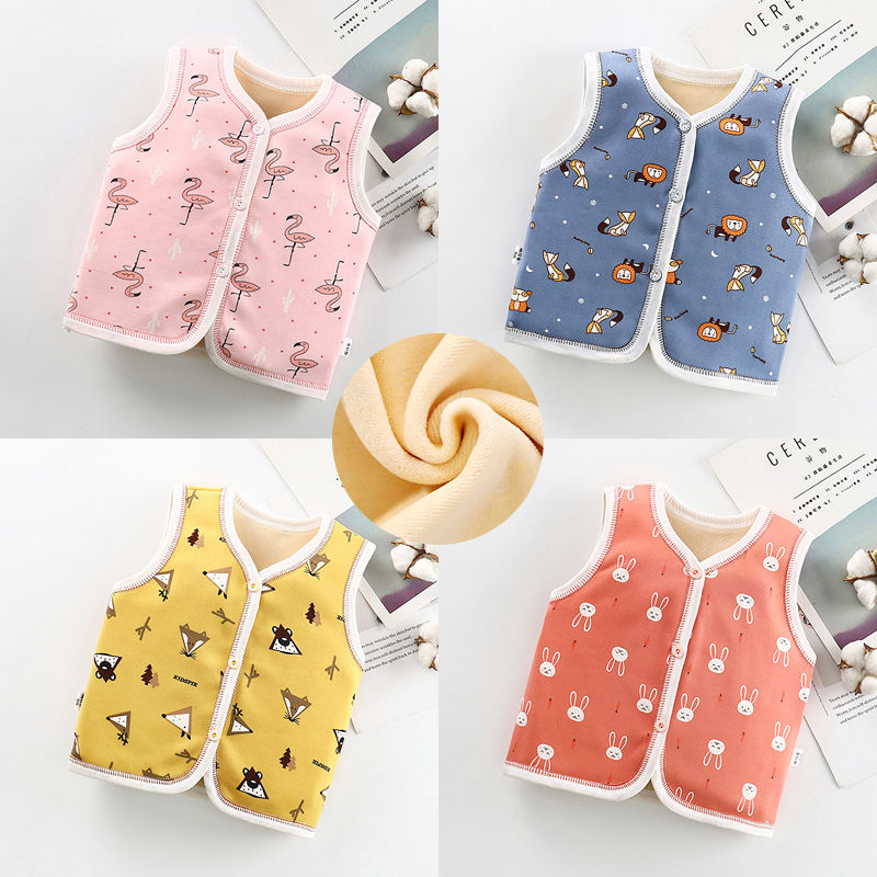 Autumn and winter Baby Plush warm waistcoat boys and girls thick shoulder baby children's cardigan vest top children's Vest