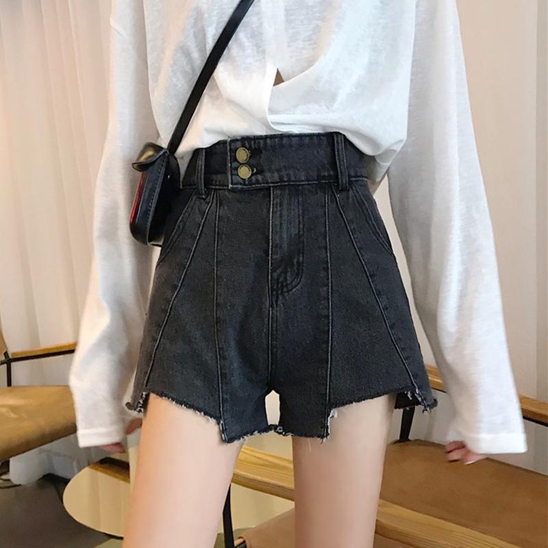 Summer 2020 new high waisted slim loose A-line wide leg ragged hot pants net Red Black Denim Shorts female trend