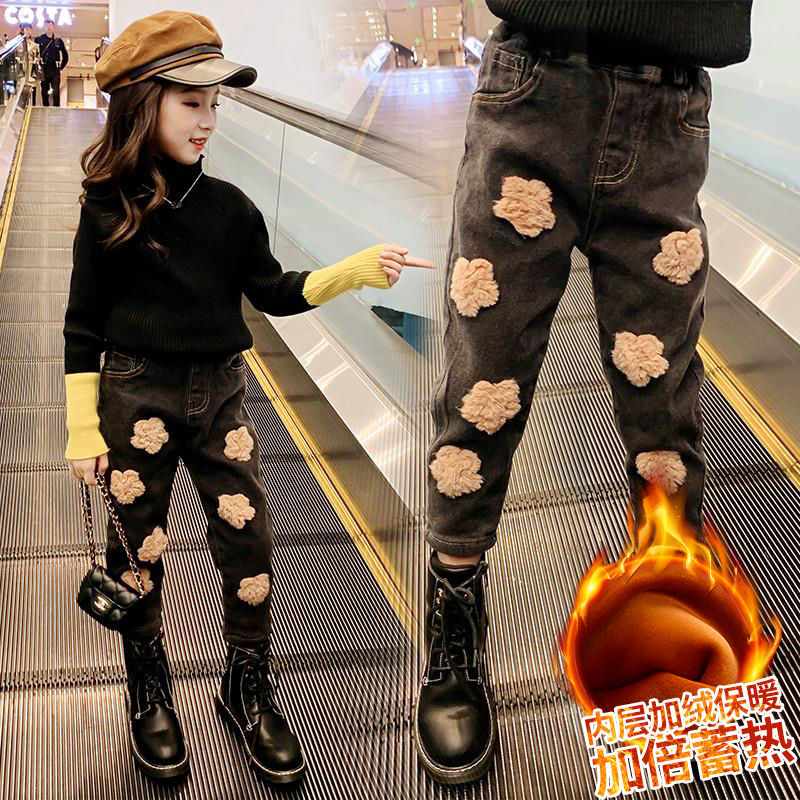 Girls' pants spring and autumn children's jeans women's winter thickened outerwear trousers 2020 new loose style Korean version