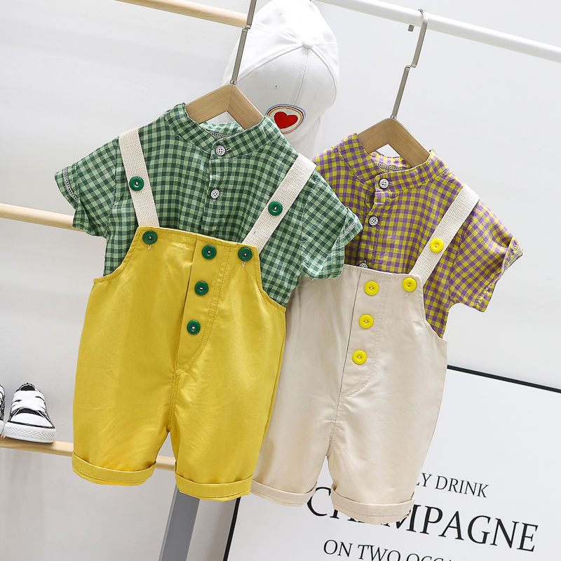Baby summer suit 0-1-2-3 years old Korean fashion baby suit 2-piece boy's short sleeve suspender suit