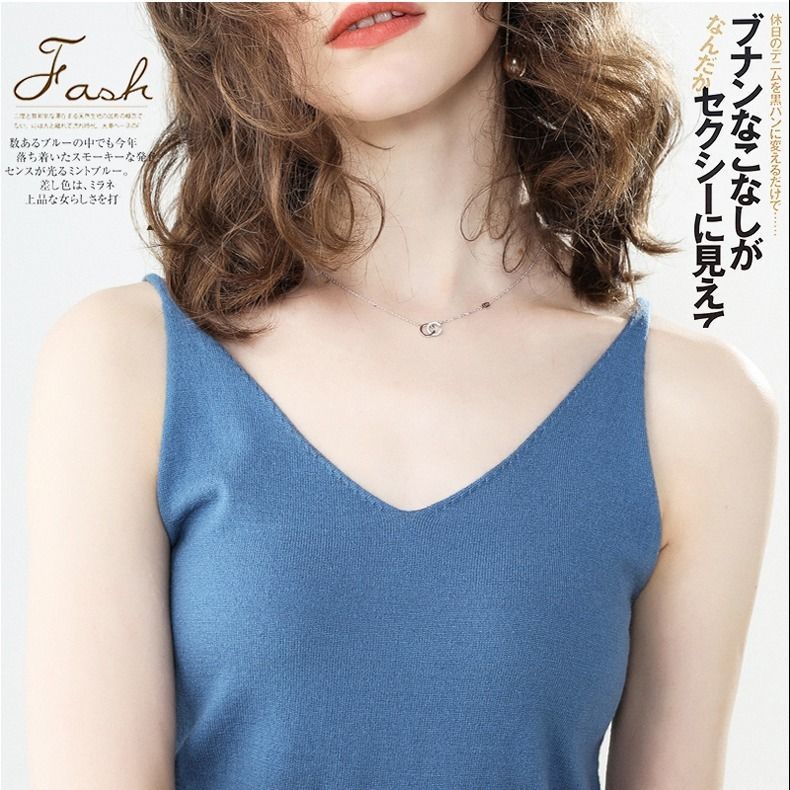 Spring / summer 2020 new V-neck suspender vest bottoming underwear versatile loose knit shirt women's top Korean version