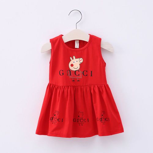 Girls' dress summer Korean version baby girl leisure vest vest skirt 0-4 year old piggy Paige Princess pleated princess skirt