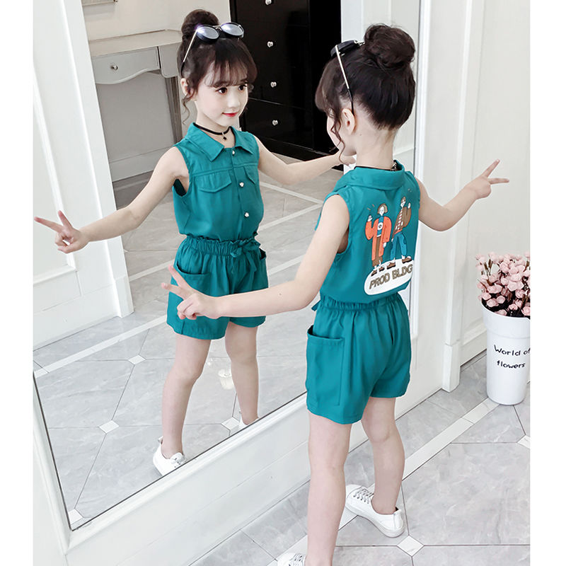 Girls' suit summer 2020 new super foreign style children's fashionable summer net red children's shorts